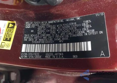 2014 Toyota Highlander Le V6 from USA, damaged, VIN 5TDZKRFH8ES004501